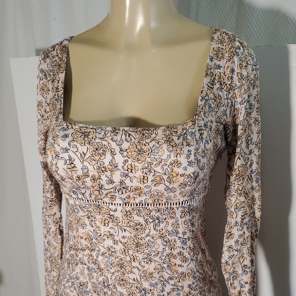 Free People Boheme Floral Print Open Back Long Sleeve Mini Dress 4 - Picture 3 of 14